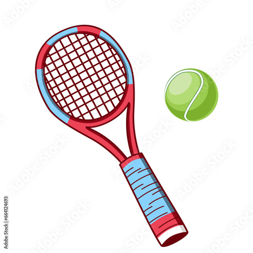 Tennis racket and ball. Vector illustration in doodle technique