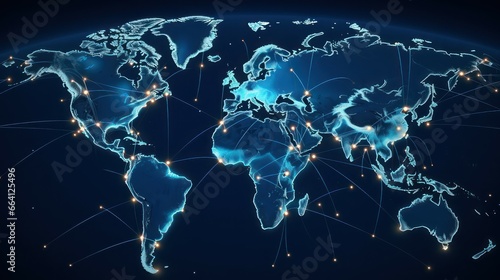 Illustration of the world's 7 continents with modern technology network light effects Vibrant Spectrum of Intense Colors