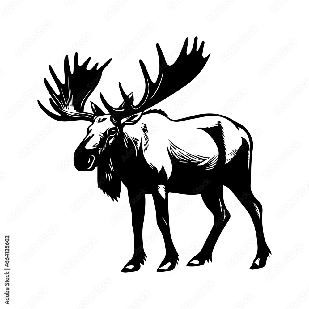 vector silhouette moose on white background, ai generated