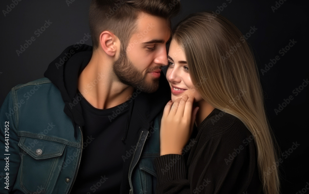 A handsome young man whispering something on an ear of a beautiful girl and she enjoying it A handsome young man whispering something on an ear of a beautiful girl and she enjoying it