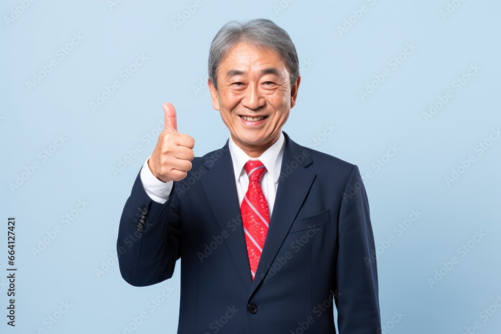 Elder Asian businessman thumb up smile face Elder Asian businessman thumb up smile face