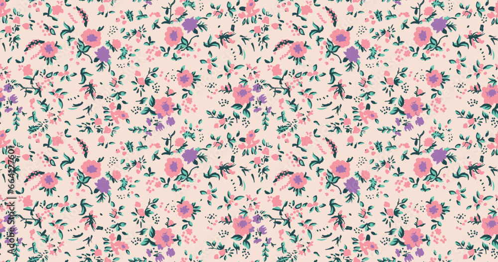 Floral liberty pattern. Plant background for fashion, tapestries, prints. Modern floral design perfect for fashion and decoration - obrazy, fototapety, plakaty 