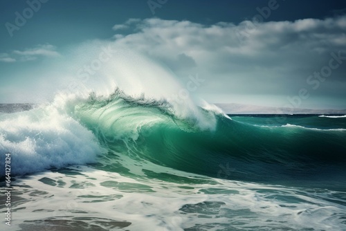 Enormous turbulent wave - vibrant sea view. Generative AI