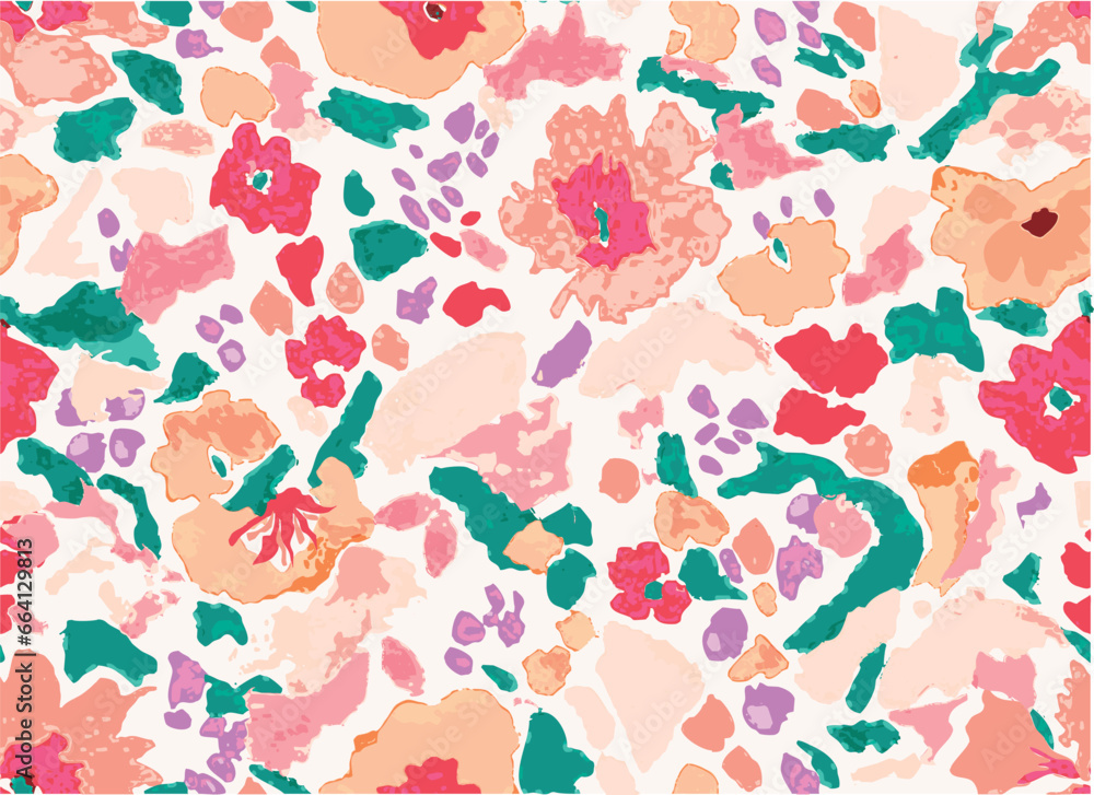 Floral pattern in hand drawn style for fashion, fabric and all prints on ecru background