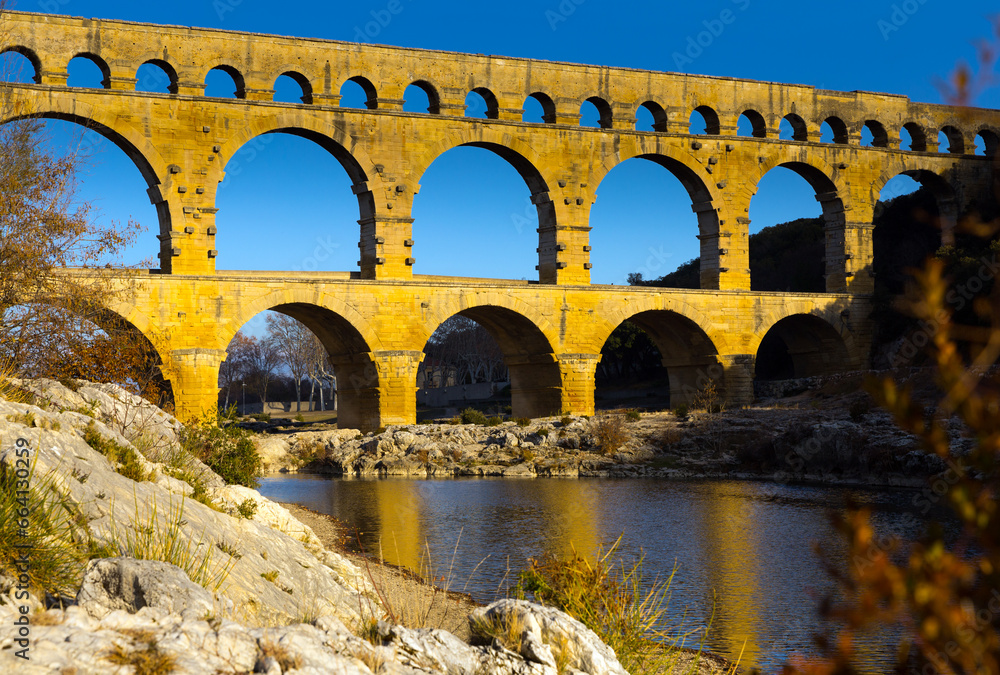 Fototapeta premium View on The Aqueduct Bridge over river in France outdoor.