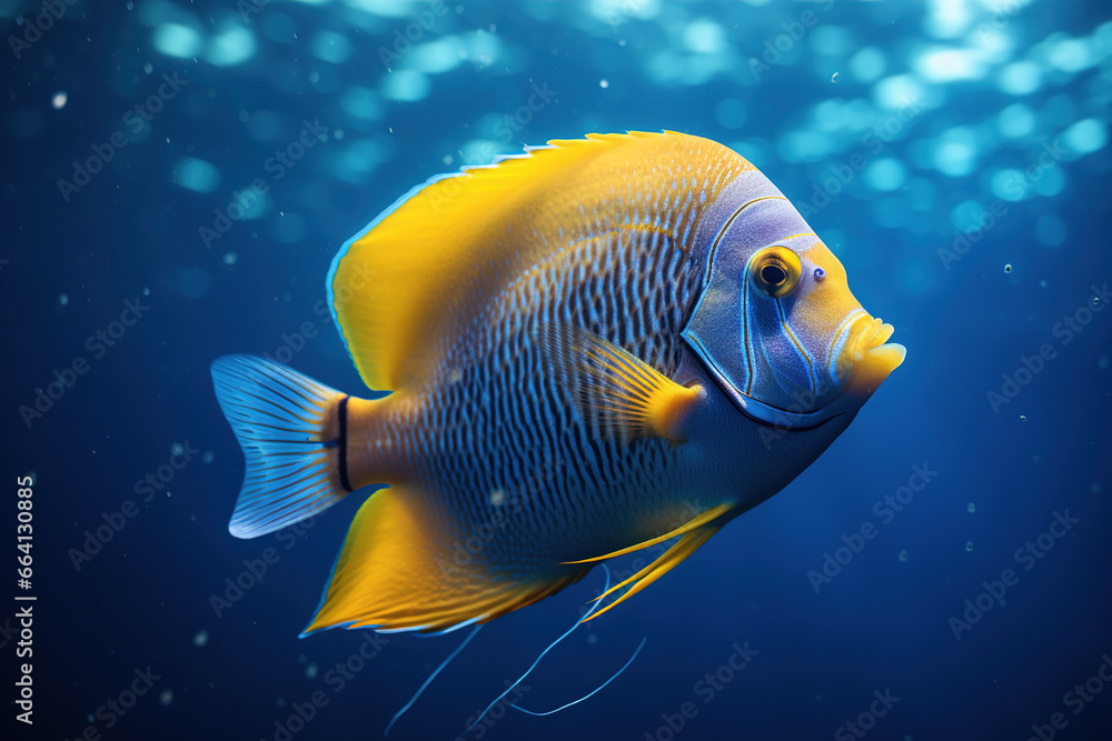 Blueface Angel Fish swimming in the open ocean Blueface Angel Fish swimming in the open ocean