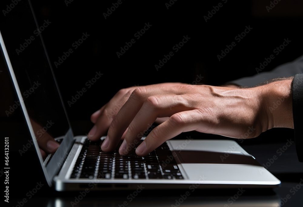 A person typing on a laptop at a desk A person typing on a laptop at a desk