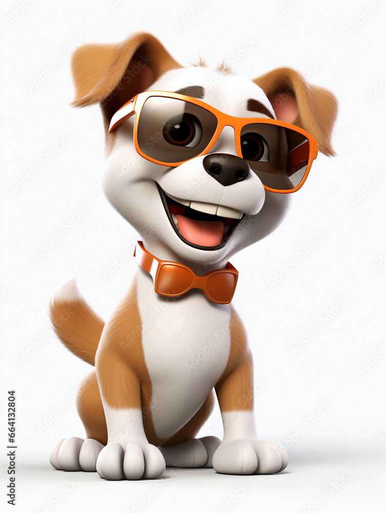 A Cool 3D Cartoon Dog Wearing Sunglasses on a Solid Background A Cool 3D Cartoon Dog Wearing Sunglasses on a Solid Background