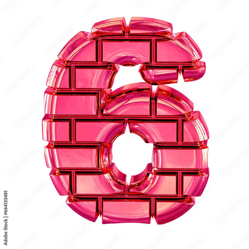Symbol made of pink bricks. number 6