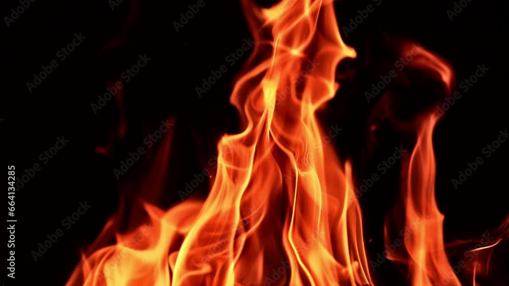 Beautiful flame of fire striving up in the darkness. Upper part of burning bonfire at black backdrop. Close up. Beautiful flame of fire striving up in the darkness. Upper part of burning bonfire at black backdrop. Close up.