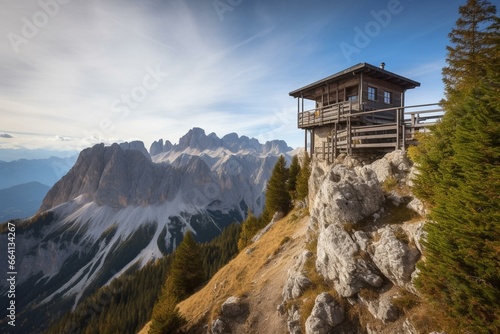 Viewpoint at Strudelkopf in the Dolomites. Generative AI photo