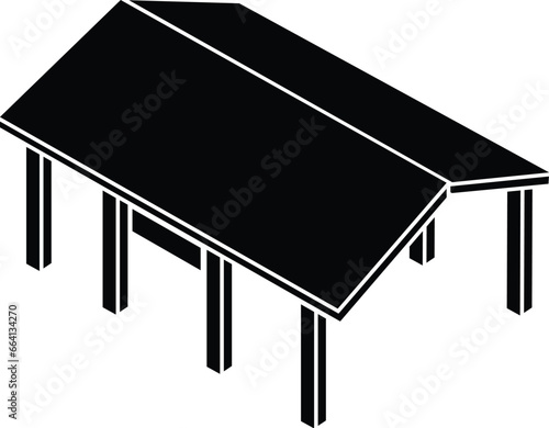 Cartoon Black and White Isolated Illustration Vector Of A Wooden Pagola Shed Building