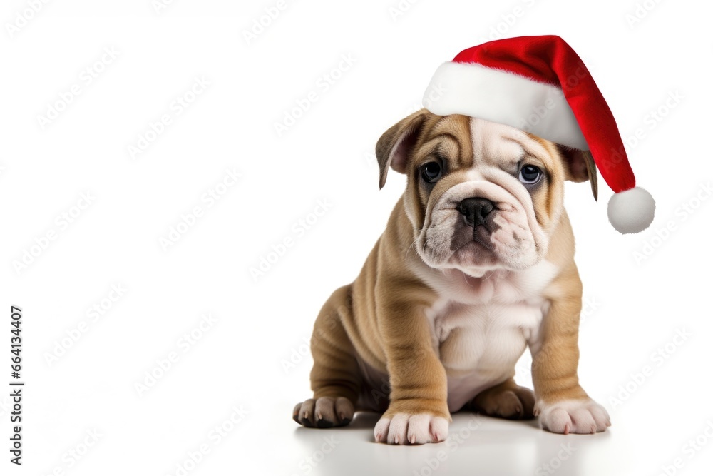 Bulldog Wearing a Christmas Hat isolated in white background