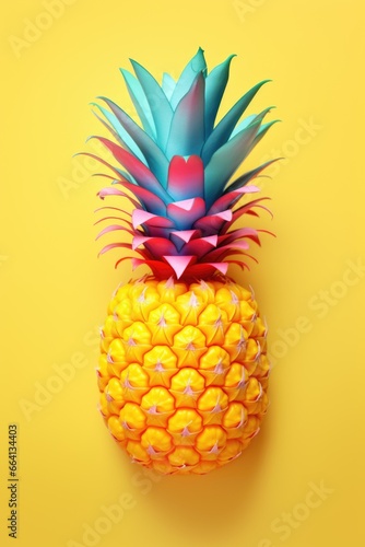 A colorful pineapple on a yellow background. Vibrant pop art image.