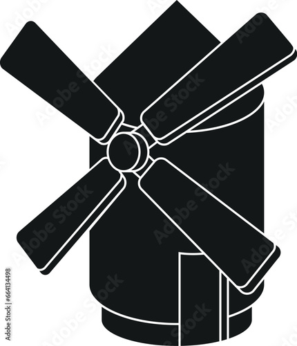 Cartoon Black and White Isolated Illustration Vector Of A Windmill Turbine Building
