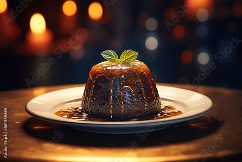 Delightful Festive Dessert: Christmas Pudding with Berries and Sauce