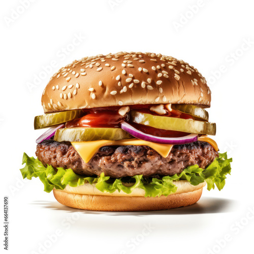 Burger Studio Shot on White Background, Food Photography, Generative AI