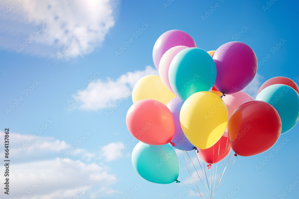 A bunch of multicolored balloons against blue sky background. Copy space A bunch of multicolored balloons against blue sky background. Copy space