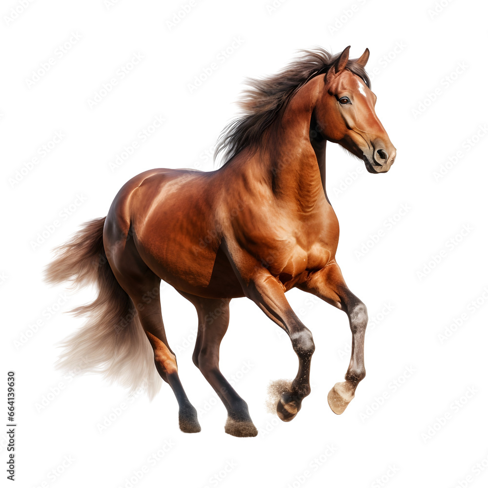 Naklejka premium Stallion horse standing with long mane, brown horse galloping, brown horse standing on transparent background