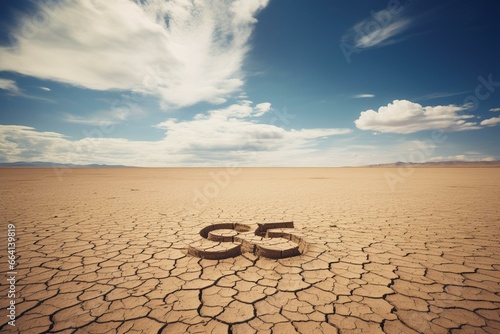 SOS inscription with earth on desert, representing global warming and climate change. Generative AI