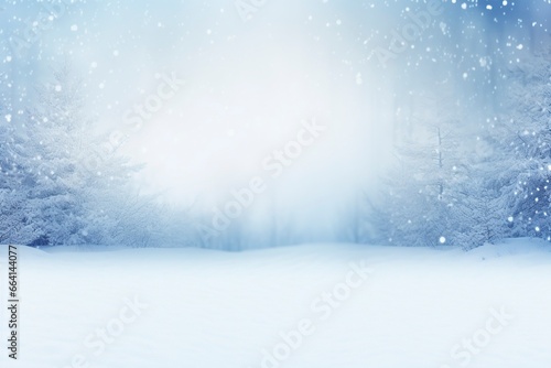 winter and christmas snowy background with snowdrifts and snow-covered blur forest. cold winter time  generative ai