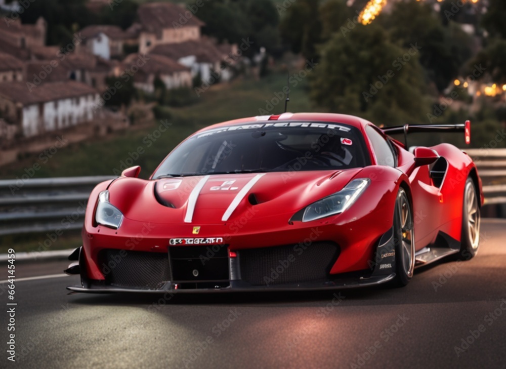 Fototapeta premium red car on the road