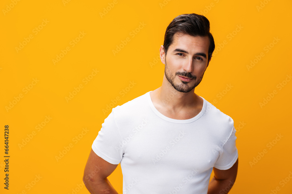 T-shirt man white background portrait space casual studio lifestyle model copy template clothing mockup shirt T-shirt man white background portrait space casual studio lifestyle model copy template clothing mockup shirt