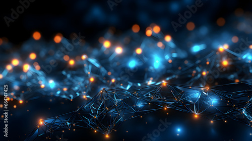 Blue abstract background with a network grid and particles connected. futuristic background 