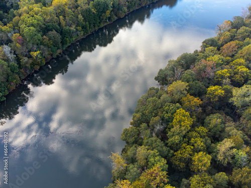Looking down on a calm Catawba River with reflected clouds in South Carolina © Mark Castiglia