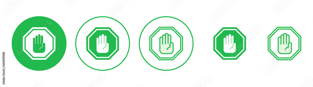 Fototapeta premium Stop icon set. stop road sign. hand stop icon vector