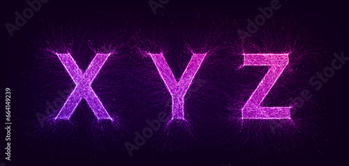 Artificial intelligence futuristic alphabet with thin expansion glowing lines. X, Y, Z. Neural network, machine learning, quantum computer, big data. Overlay color, easy to change. Vector illustration photo