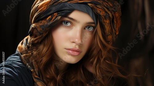 Charming Young Woman With Silk Scarf Her Head, Background Image ,Desktop Wallpaper Backgrounds, Hd