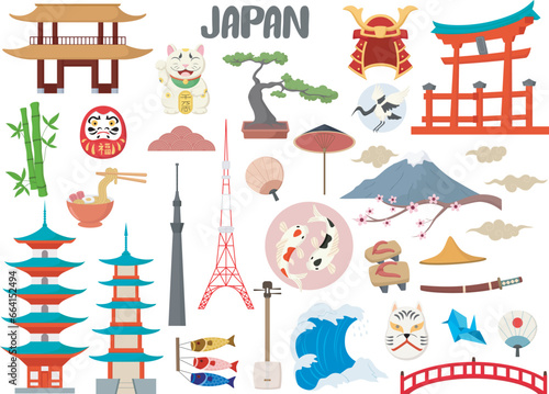 Set of Japan famous landmarks