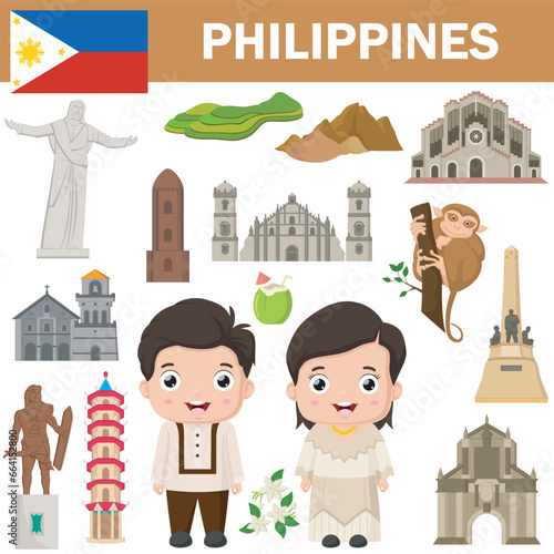Set of Philippines famous landmarks