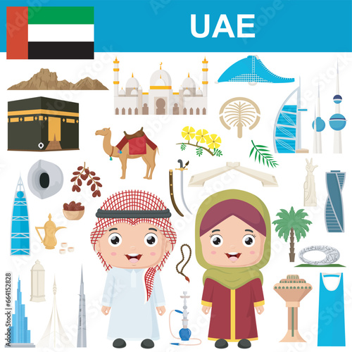 Set of UAE famous landmarks