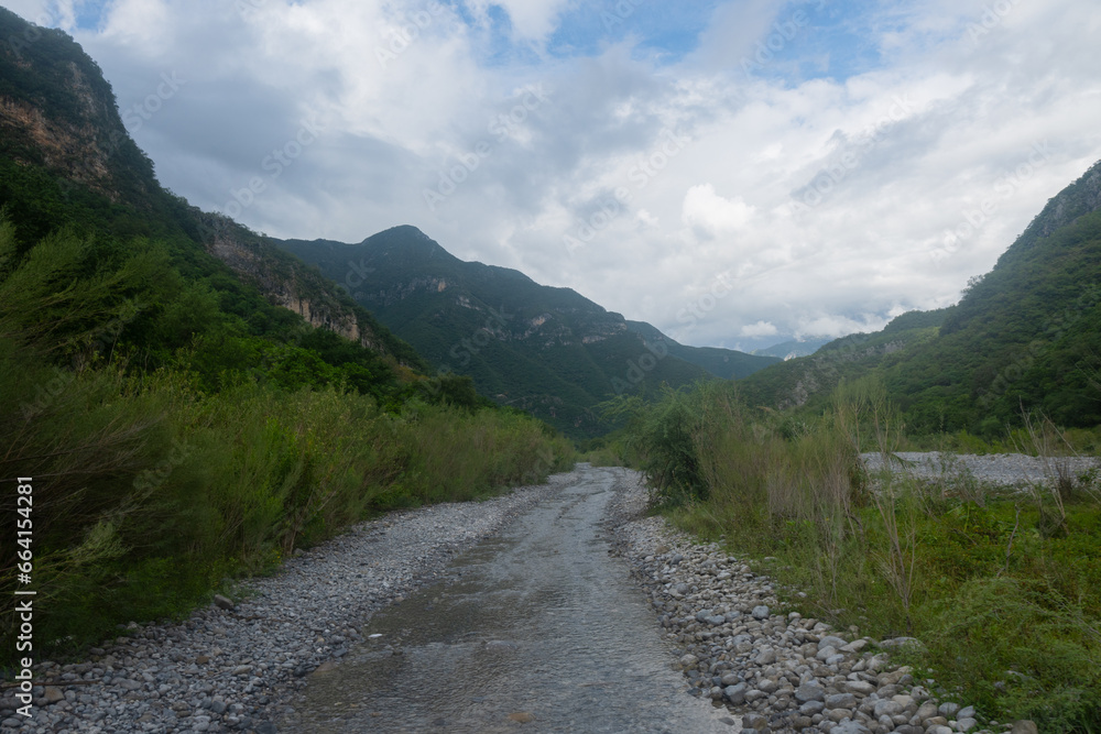 Landscape in Monterrey from Rio Pilon, rivers, water, stones, mountain