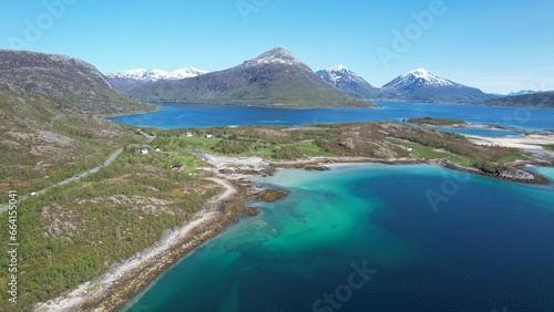Norway from above. Beautiful landscape of the Norwegian islands. Color pictures from Lofoten.
