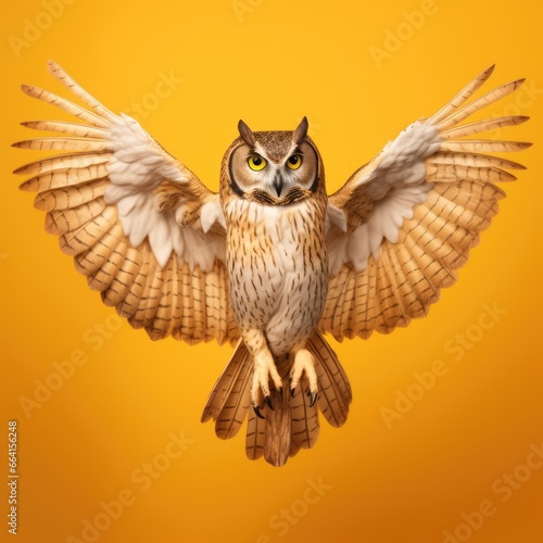A studio portrait captures the astonishment of an owl.