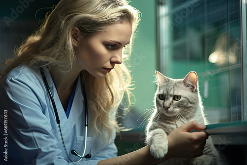 a veterinarian checking and helping pet
