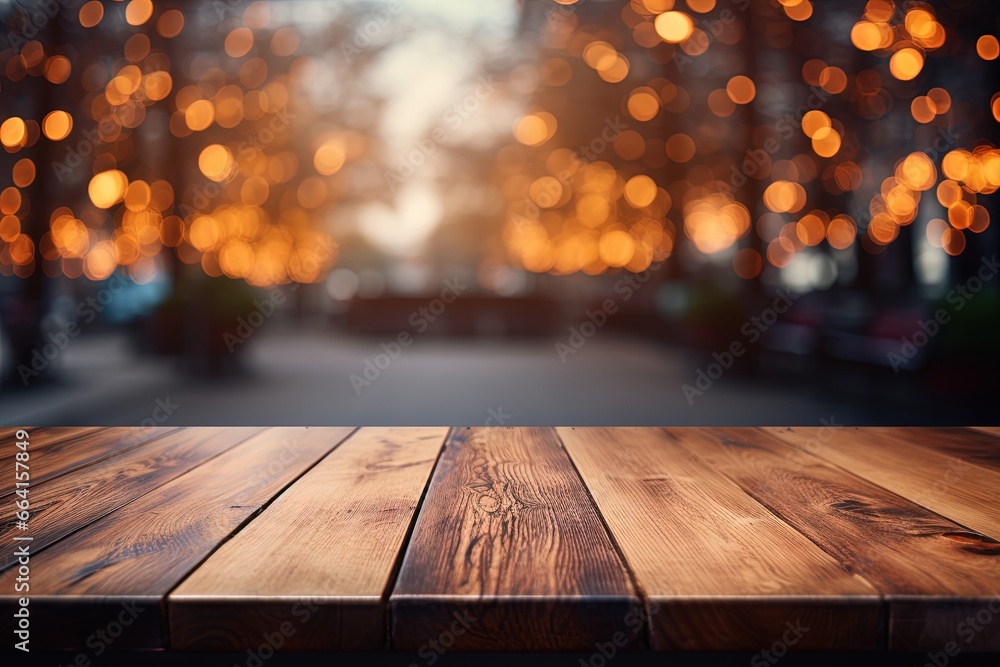 Wooden table on the background party High quality photo Generative AI Wooden table on the background party High quality photo Generative AI