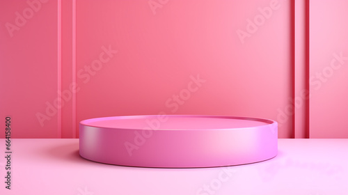 Pink product display podium with abstact scene background.