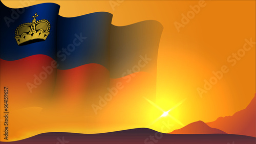 liechtenstein waving flag background design on sunset view vector illustration