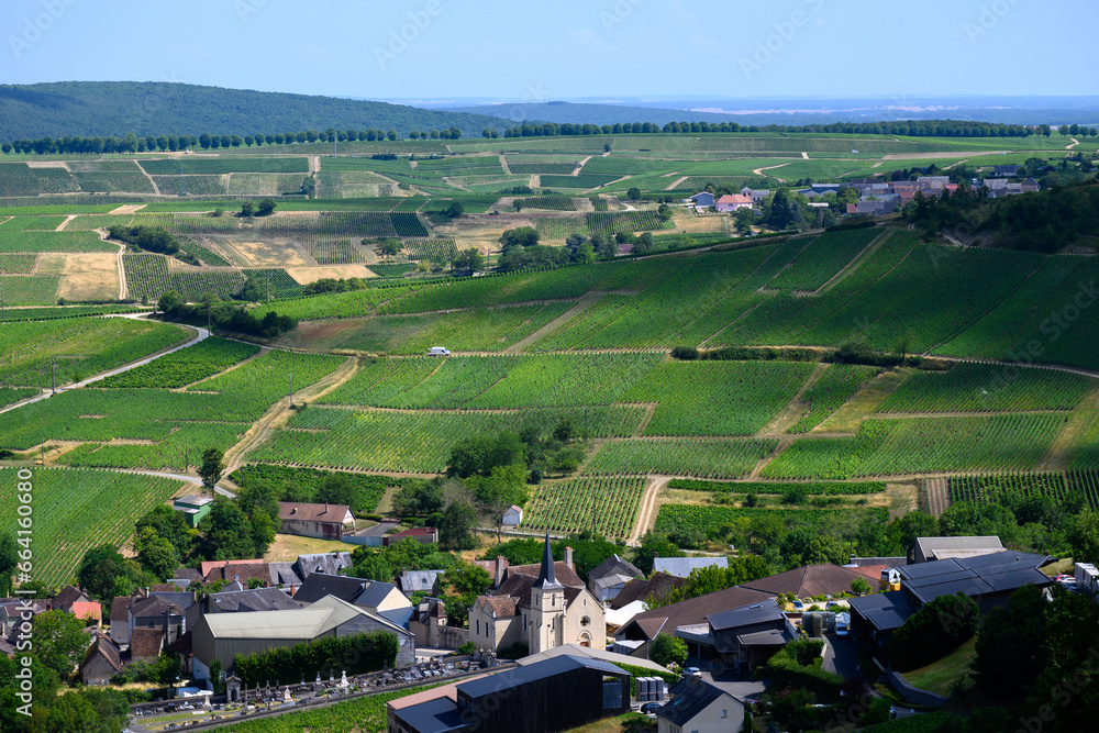 Φωτογραφία View on hilly Sancerre Chavignol appellation vineyards, Cher department, France, overlooking iver Loire valley, noted for its white Sancerre dry savignon blanc wine