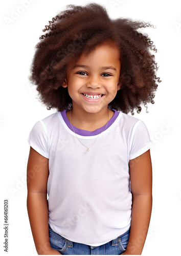 Portrait of little girl with arms crossed and isolated on transparent background, png file