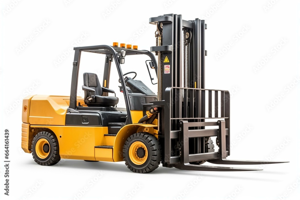 Forklift with cargo and container stacker isolated. Generative AI