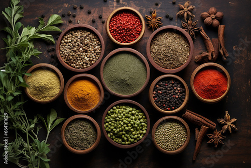 spices in clay bowls