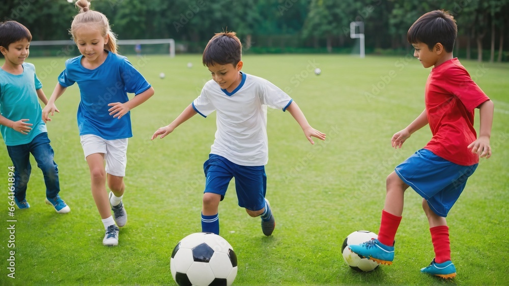 Obraz premium children playing soccer