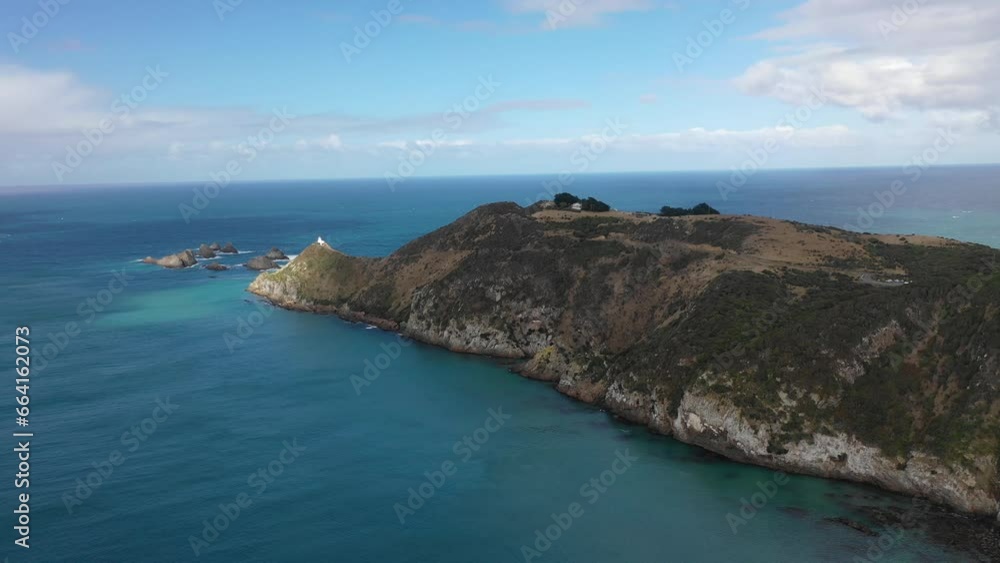 Scenic aerial view of the rugged pacific coastline along New Zealand's South Island.