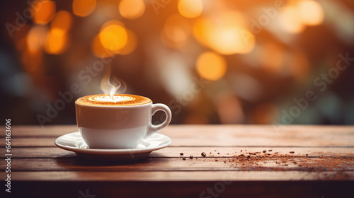 Hot morning coffee on the table.