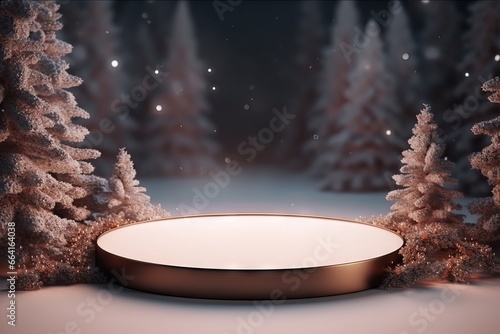 Product podium with winter theme. product standing mockup for branding. standing product for Christmas. Generative Ai